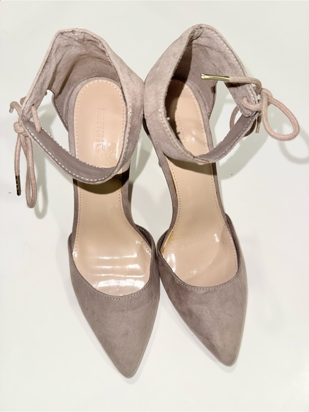 Forever 21 Taupe Pointed-Toe Ankle-Tie Pumps - Picture 1 of 4